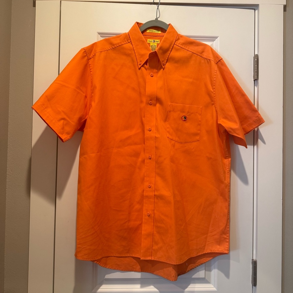 Duck Head Wrinkle Resistant Shirt Mens Size Large Orange Short Sleeve Button Up